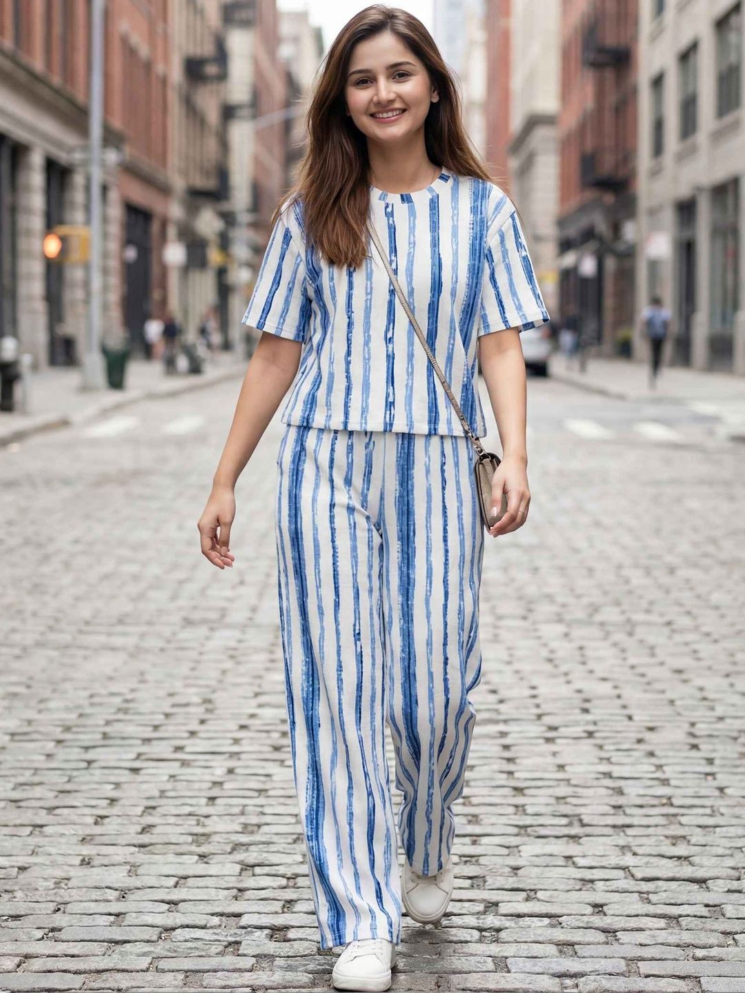BLACK ROSSY Striped Top with Palazzos