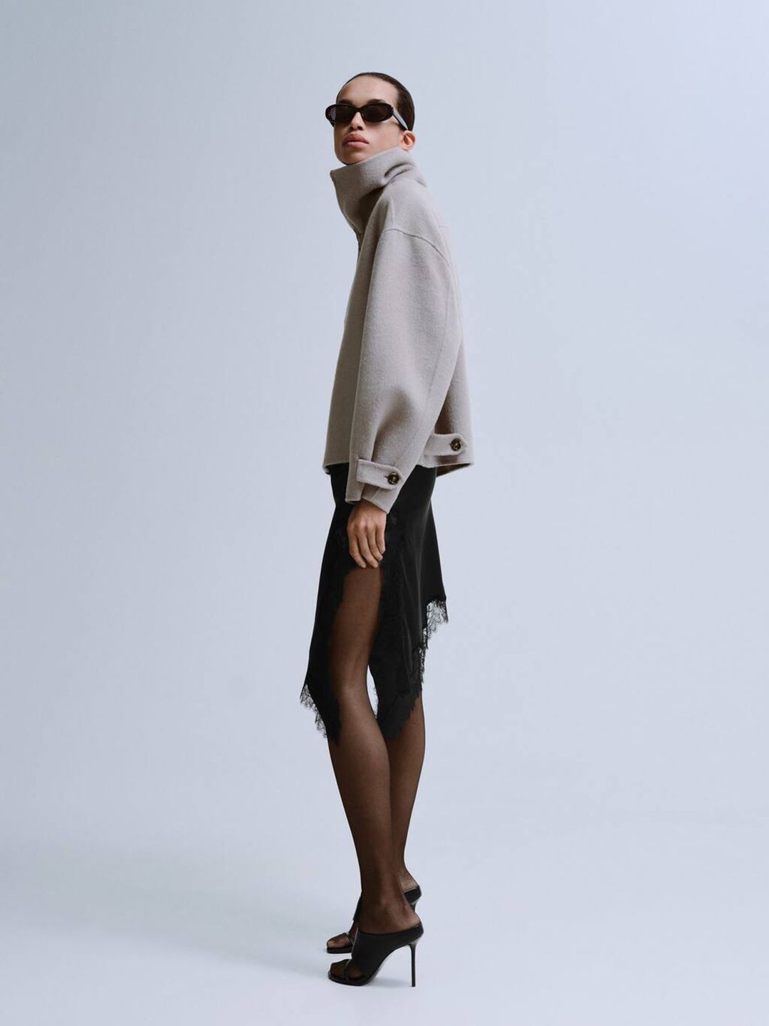 Lace Side Slit Asymmetric Hem Skirt