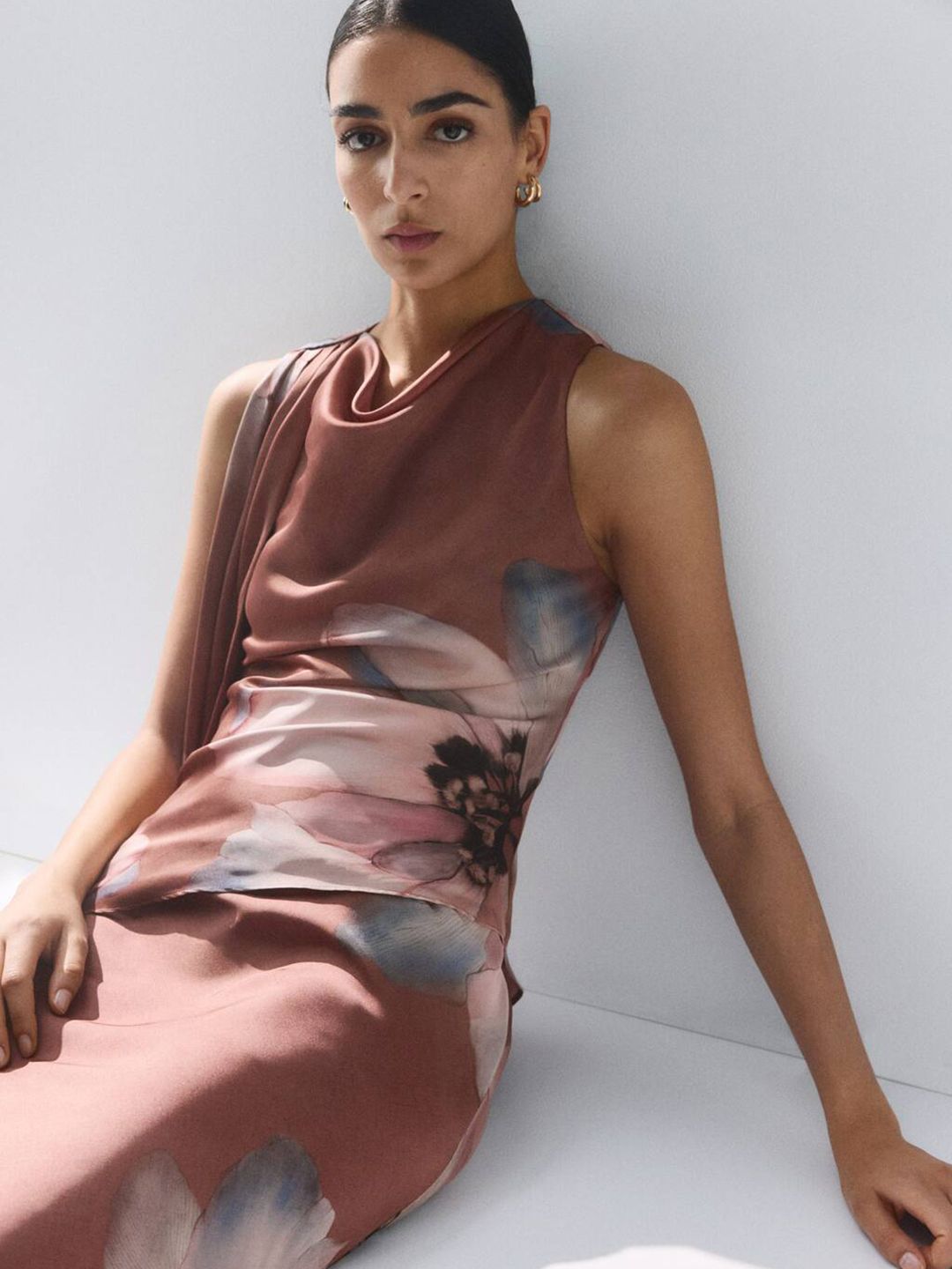 Floral Print Cowl Neck Top