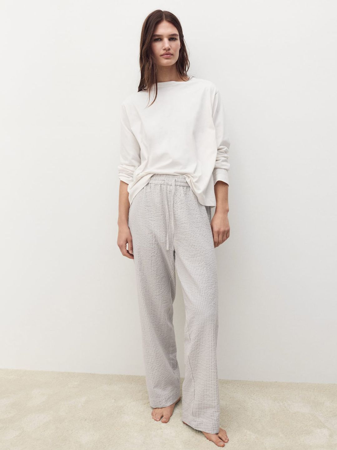 Striped Pure Cotton Straight Lounge Pants