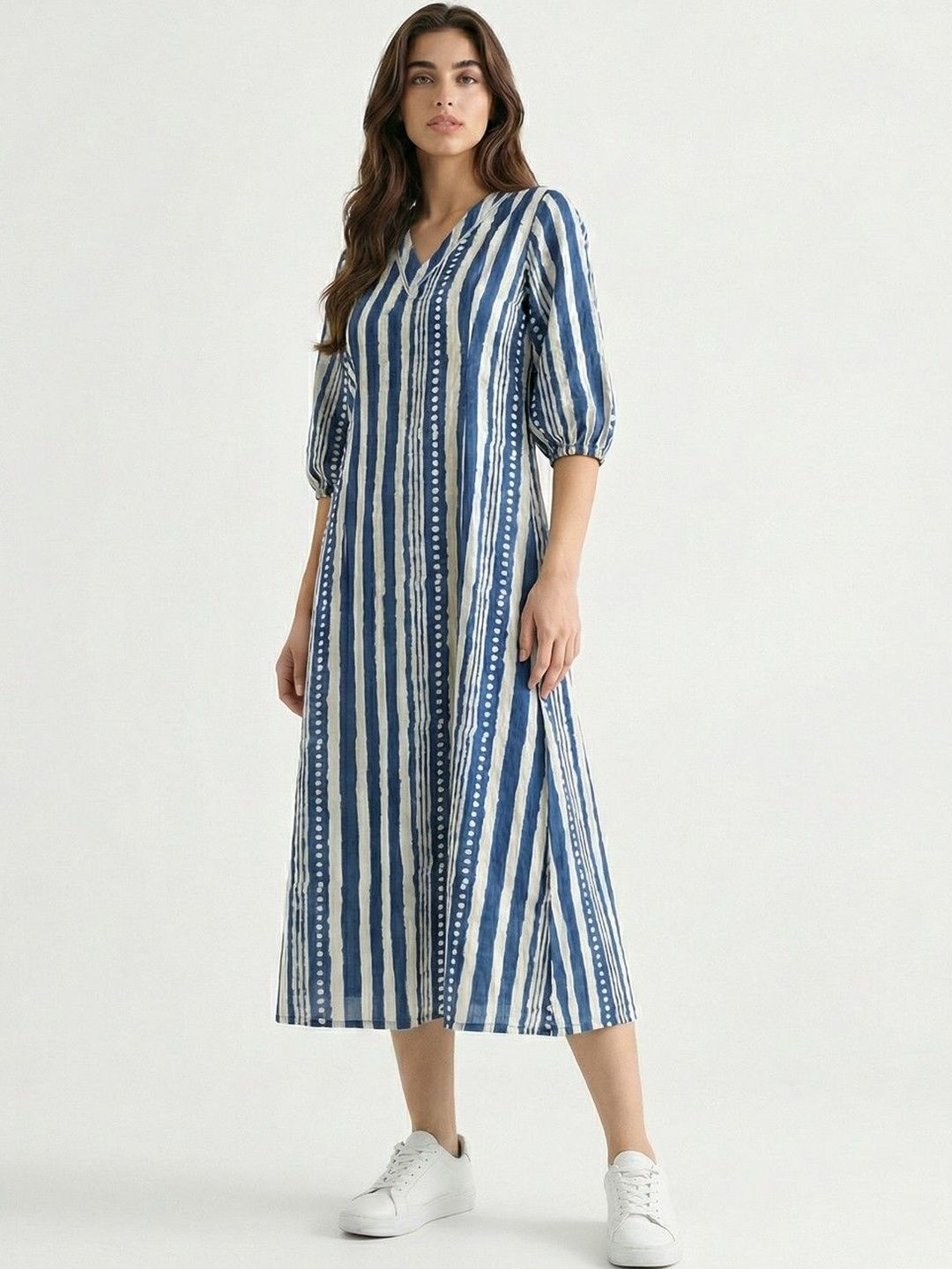 glitchez Striped A-Line Midi Dress
