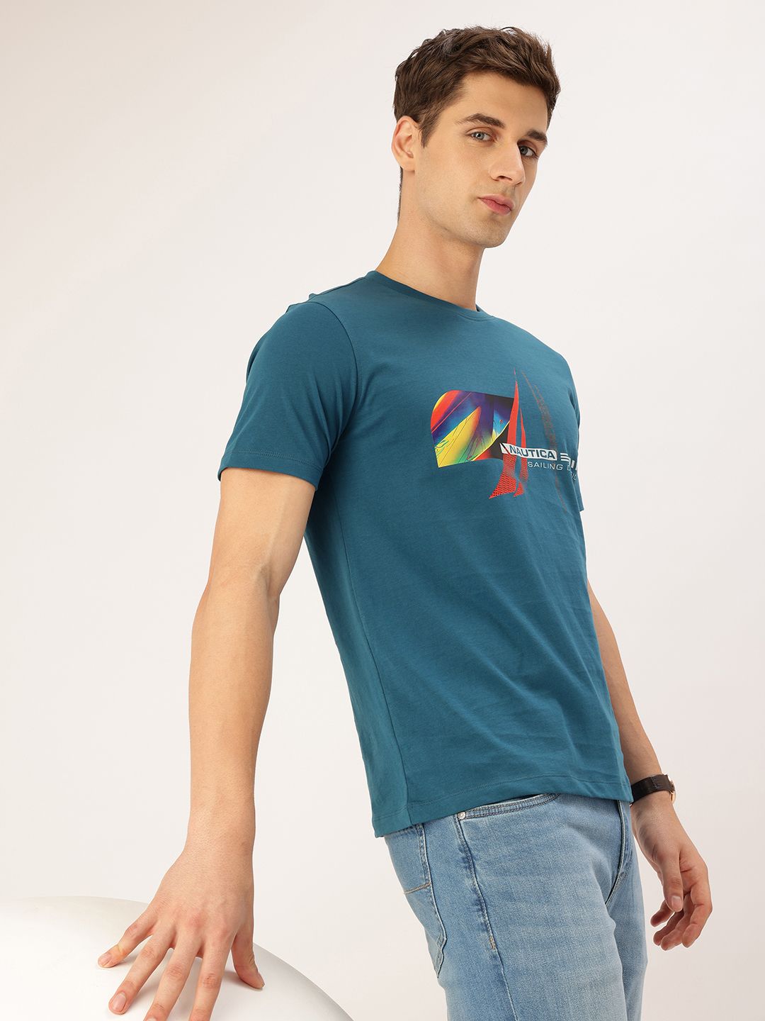 Nautica Brand Logo Printed Pure Cotton T-shirt