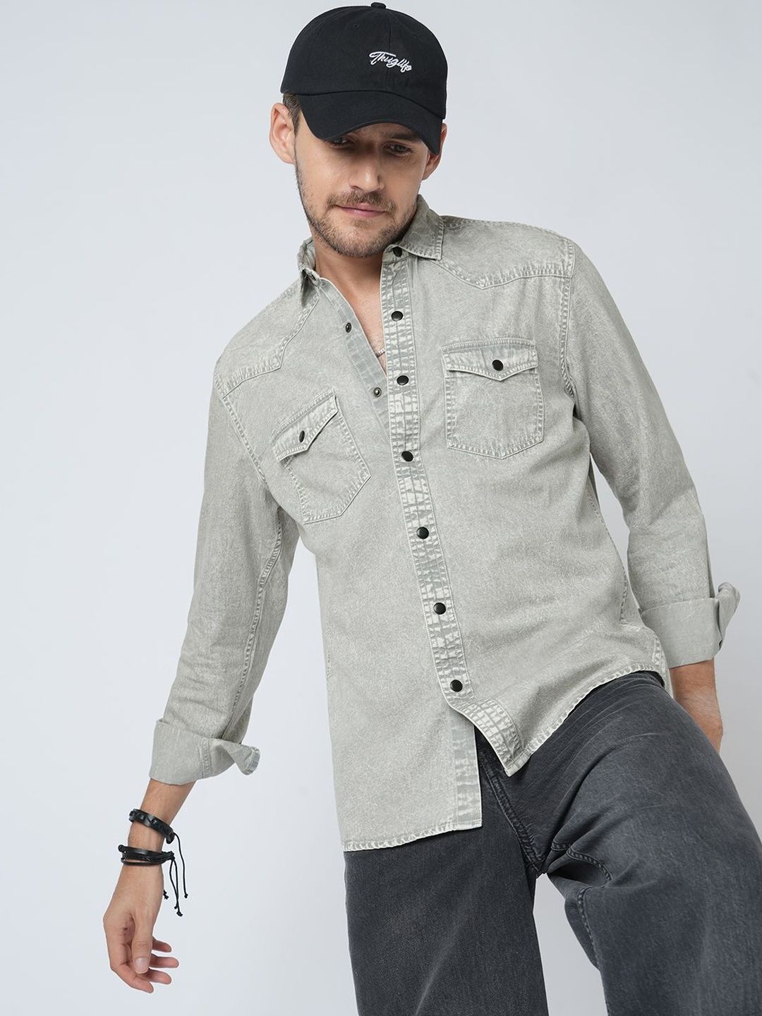 VASTRADO Greystone Acid Wash Double Pocket Shirt