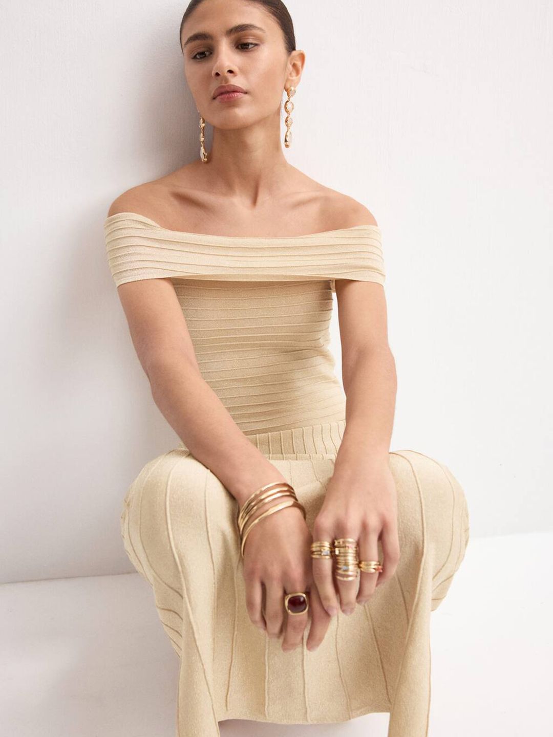 Off-Shoulder Fit & Flare Midi Dress