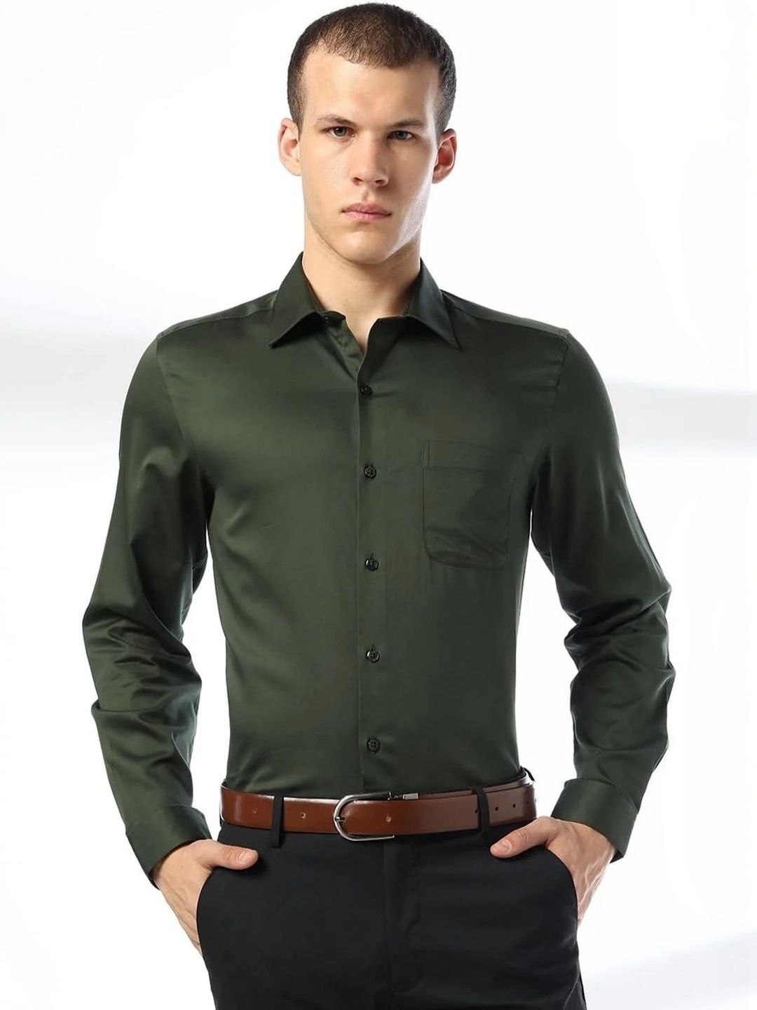 John Players Men's Slim Fit Pure Cotton Full-Sleeves Shirt