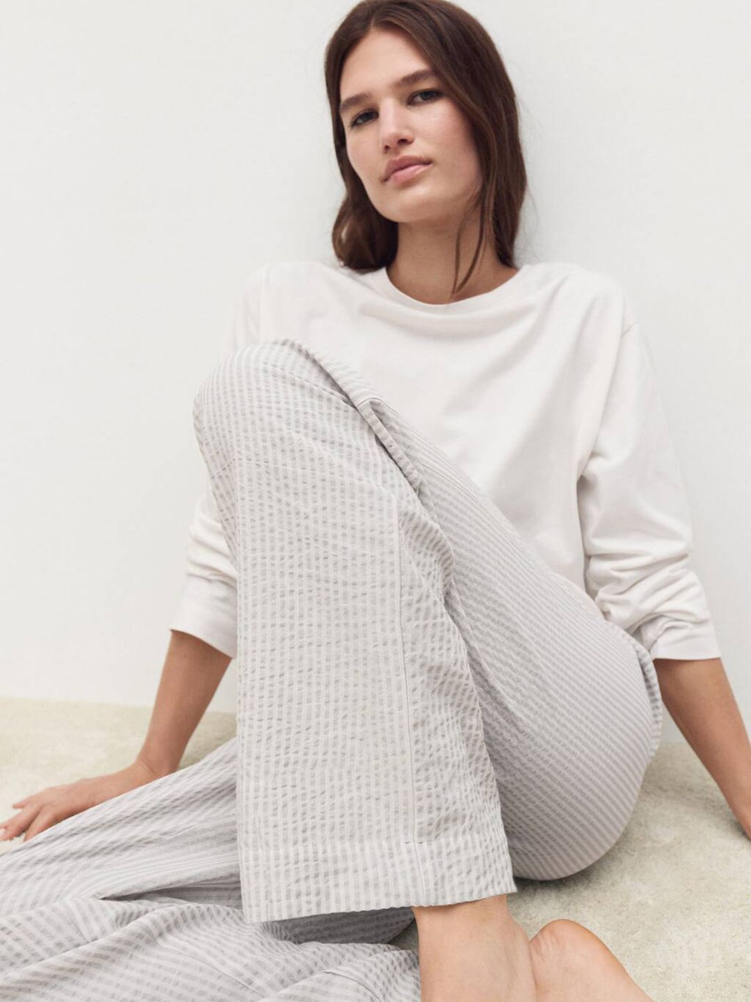 Striped Pure Cotton Straight Lounge Pants