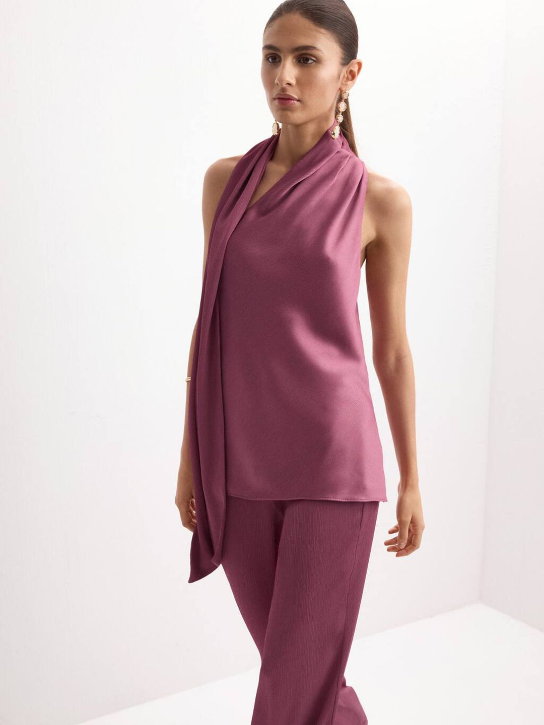 Draped Scarf Neck Casual Top