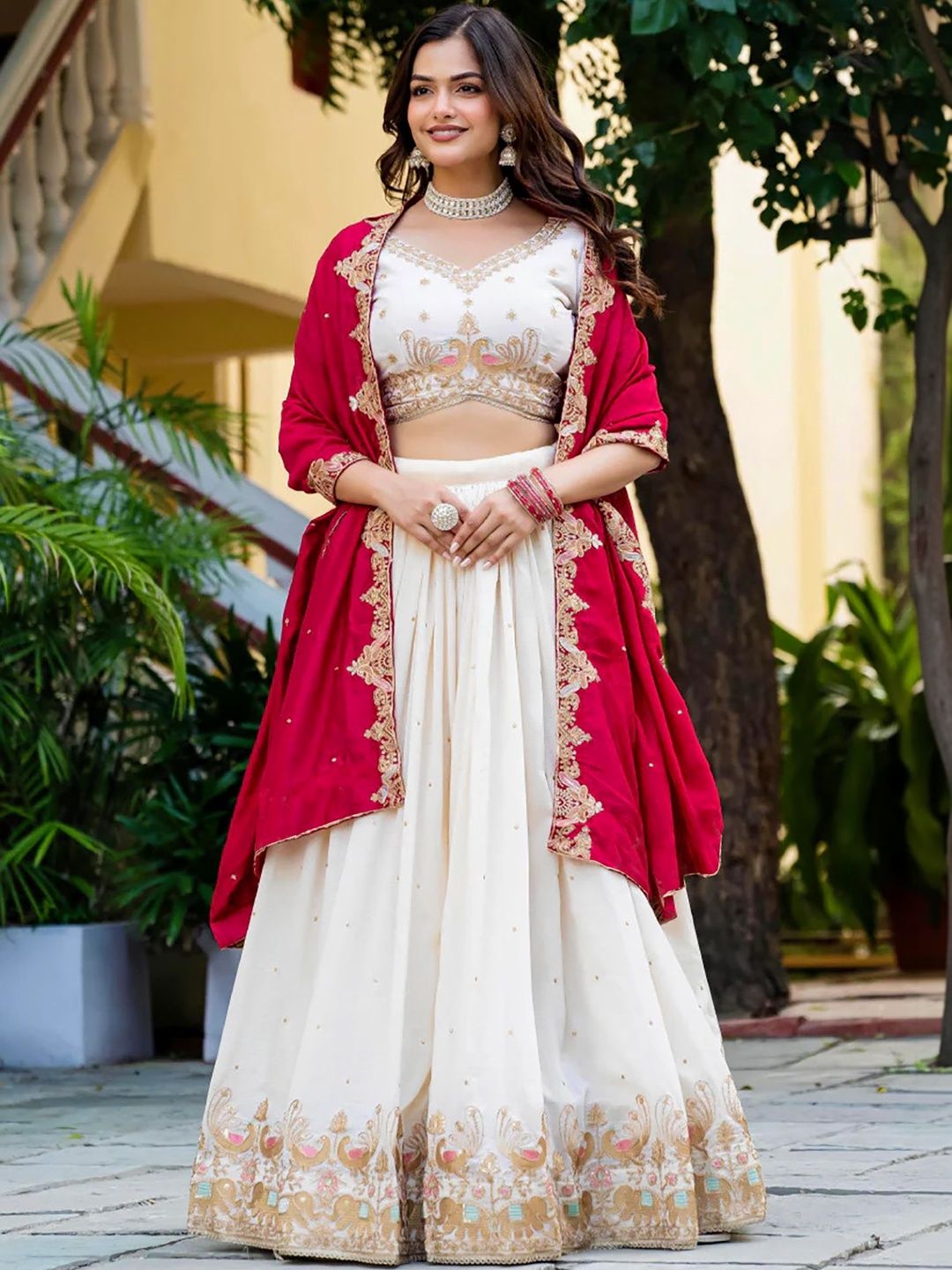 SIDDESHWARY FAB Embroidered Ready to Wear Lehenga & Blouse With Dupatta