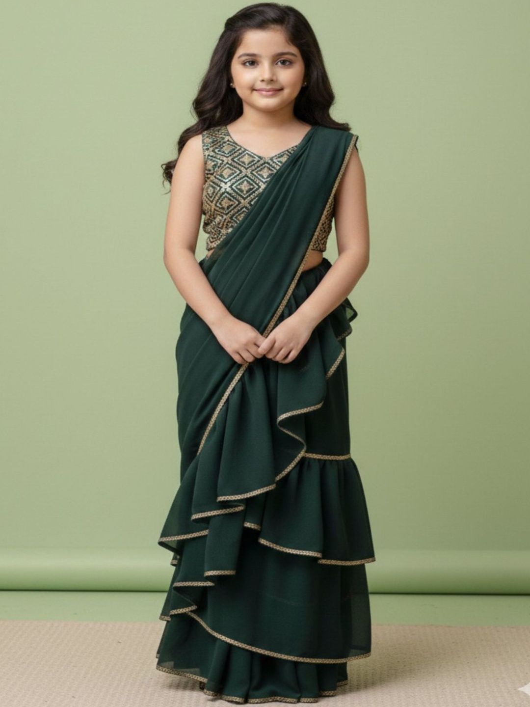 YK Girls Embellished Ready to Wear Lehenga & Blouse With Dupatta