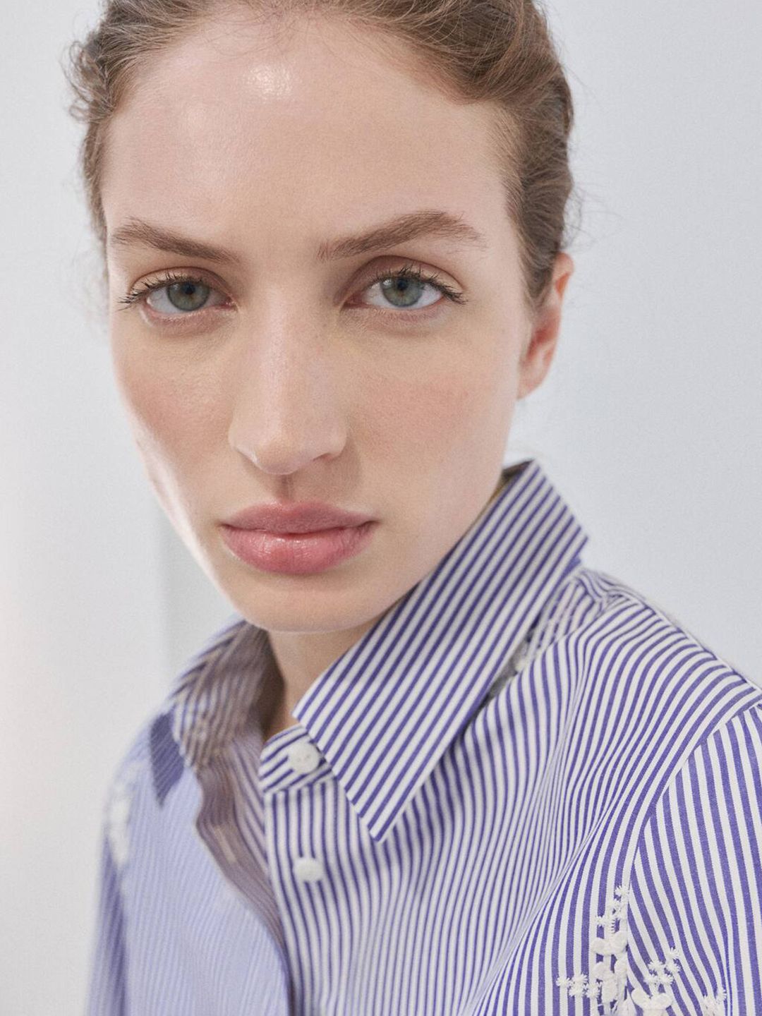 Striped Floral Embroidered Casual Shirt