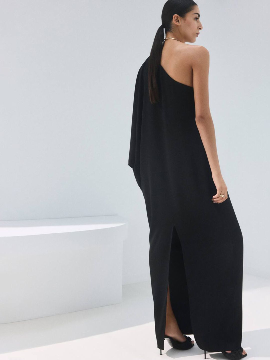 One Shoulder Puff Sleeves A-Line Maxi Dress