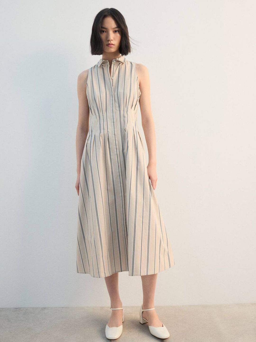 Striped A-Line Midi Dress