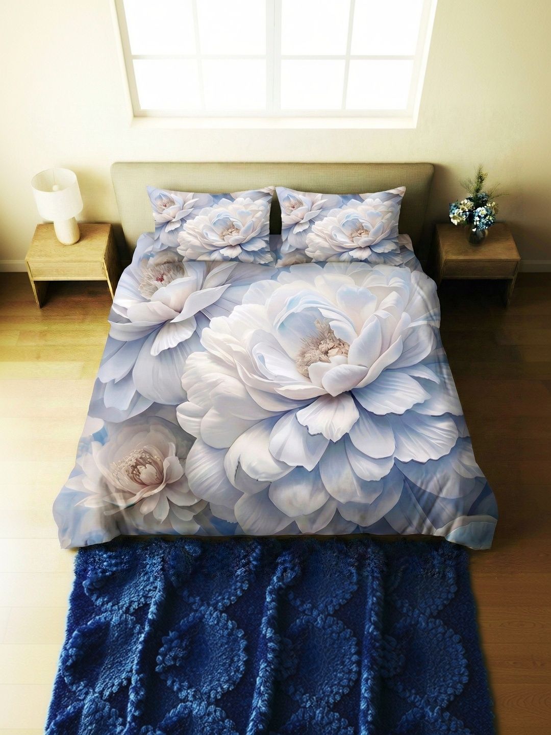 Home Sizzler Home Sizzler White Floral 300 TC Queen Bedsheet with 2 Pillow Covers