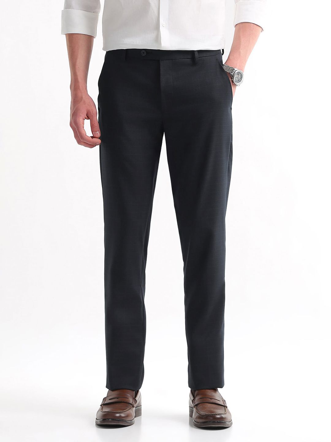 Arrow Men Hudson Tailored Fit Checked Formal Trousers