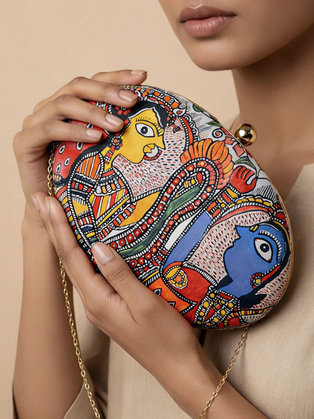 ARTKLIM Red & Blue Printed Box Clutch