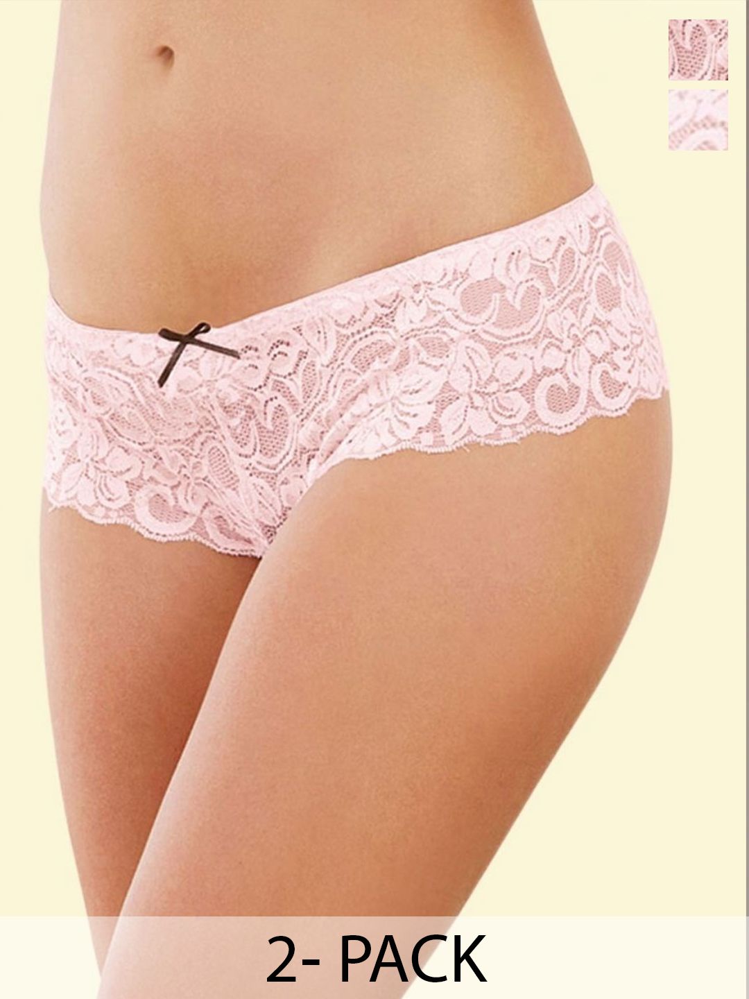 ZERJAMA Women Pack of 2 Self Design Lace Boy Shorts