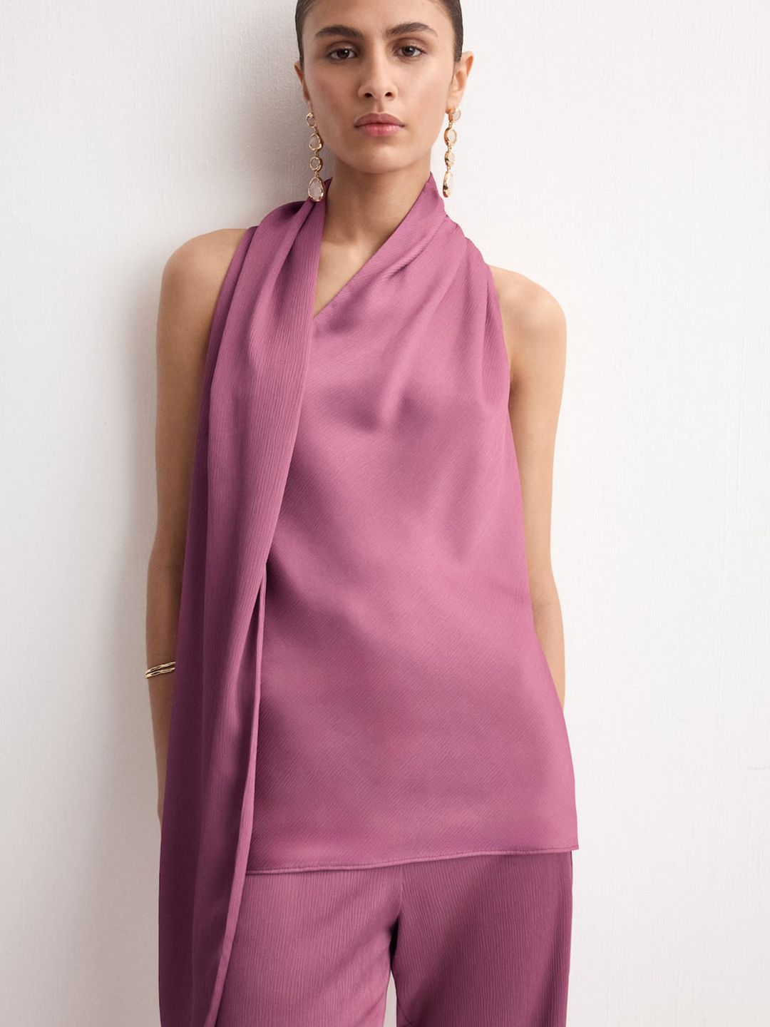 Draped Scarf Neck Casual Top
