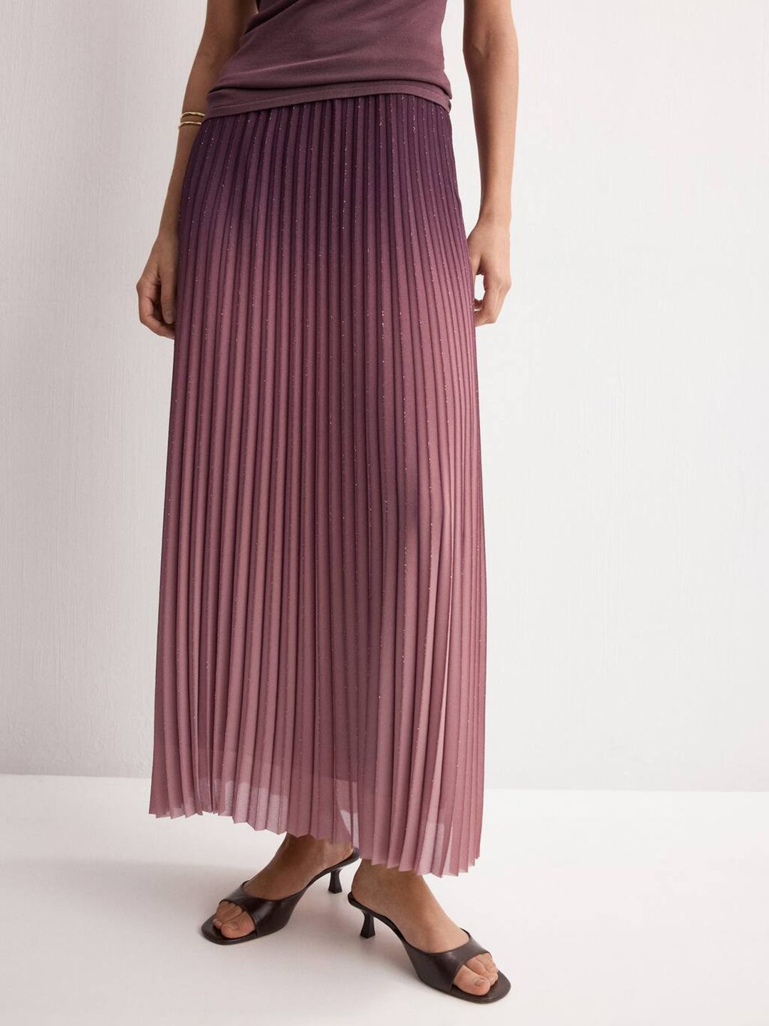 MANGO Women Ombre Accordion Pleats Flared A-line Skirt