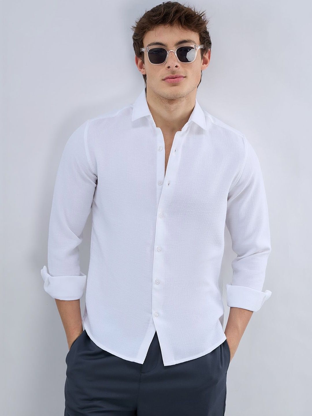 VASTRADO Classic Slub Polyester Long Sleeves Slim Fit Shirt