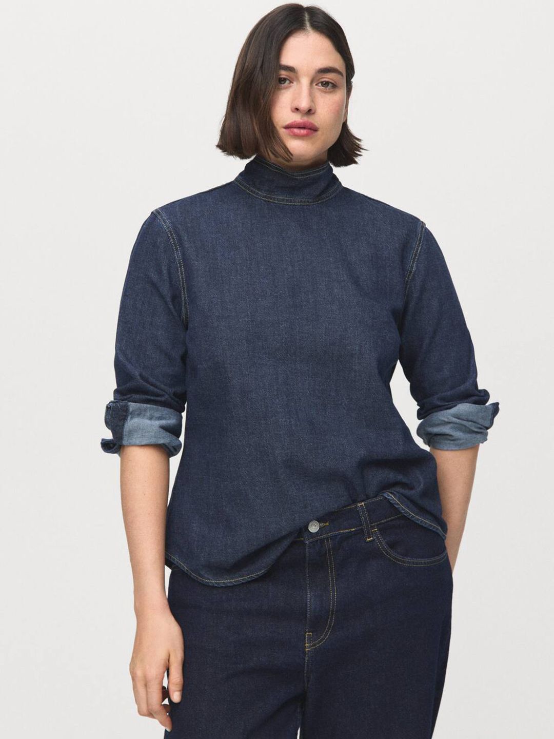 Cotton-Linen Tie-Ups Denim Shirt Style Top