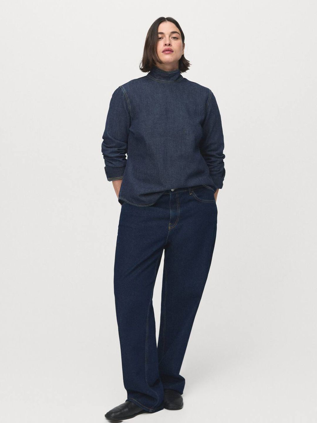 Cotton-Linen Tie-Ups Denim Shirt Style Top