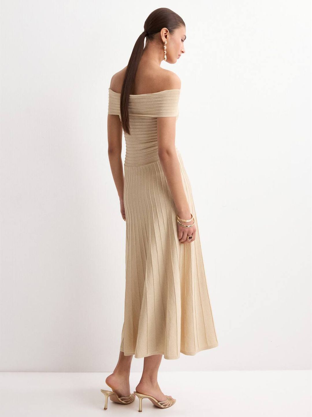 Off-Shoulder Fit & Flare Midi Dress