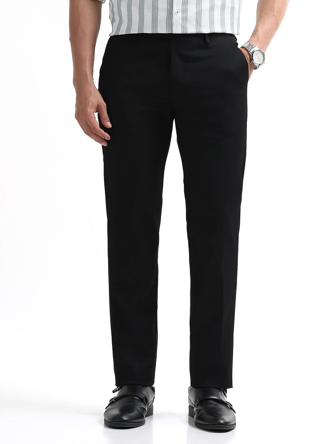 Arrow Men Hudson Tailored Fit Self Design Formal Trousers