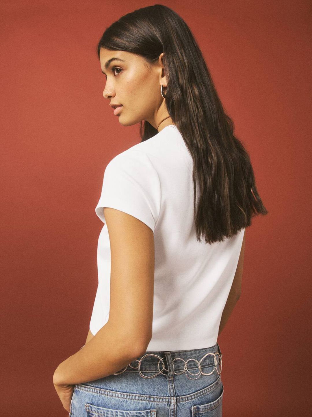 Cropped T-shirt with Embroidered Detail