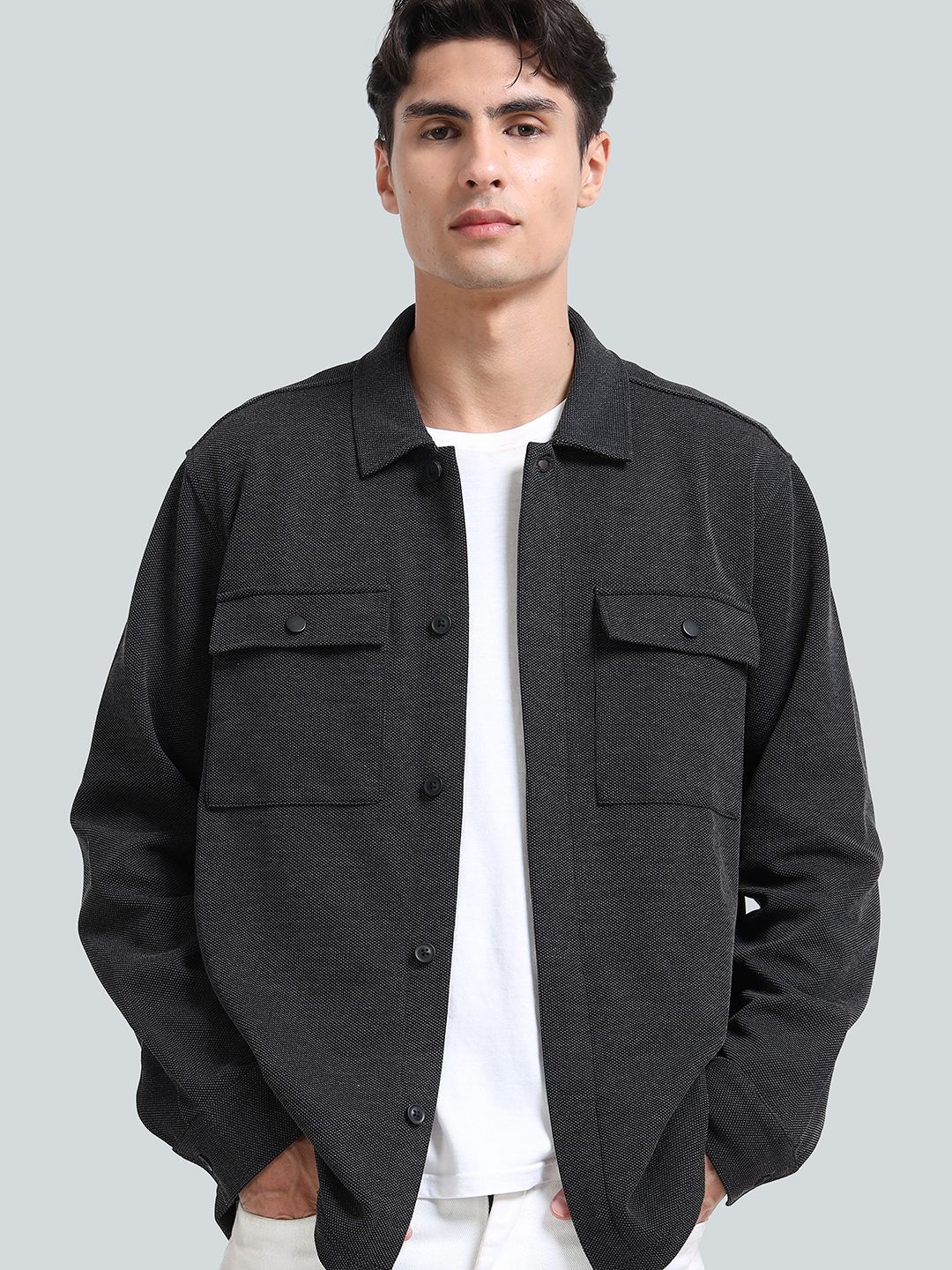 StitchX StitchX Men Stretchy Long Overshirt Melange Knitted Shacket