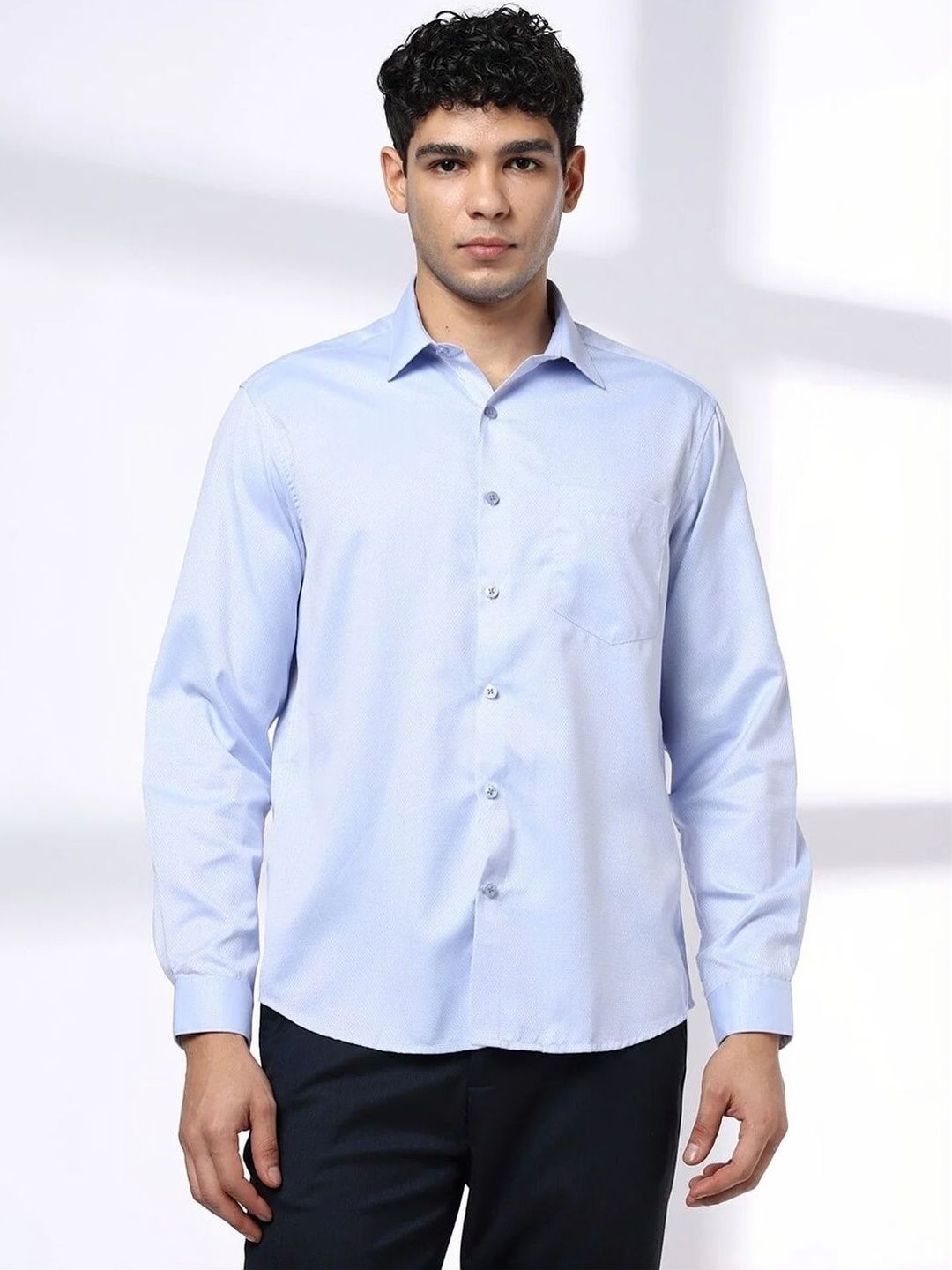 John Players Men's Self-Design Shirt With Patch-Pocket