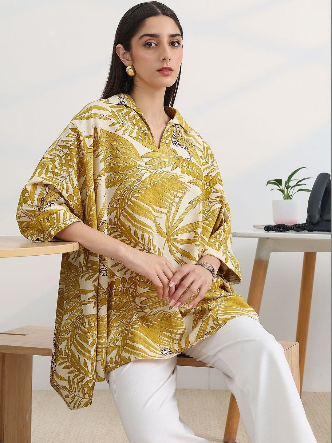 Libas Botanical Printed Shirt Collar Kurti