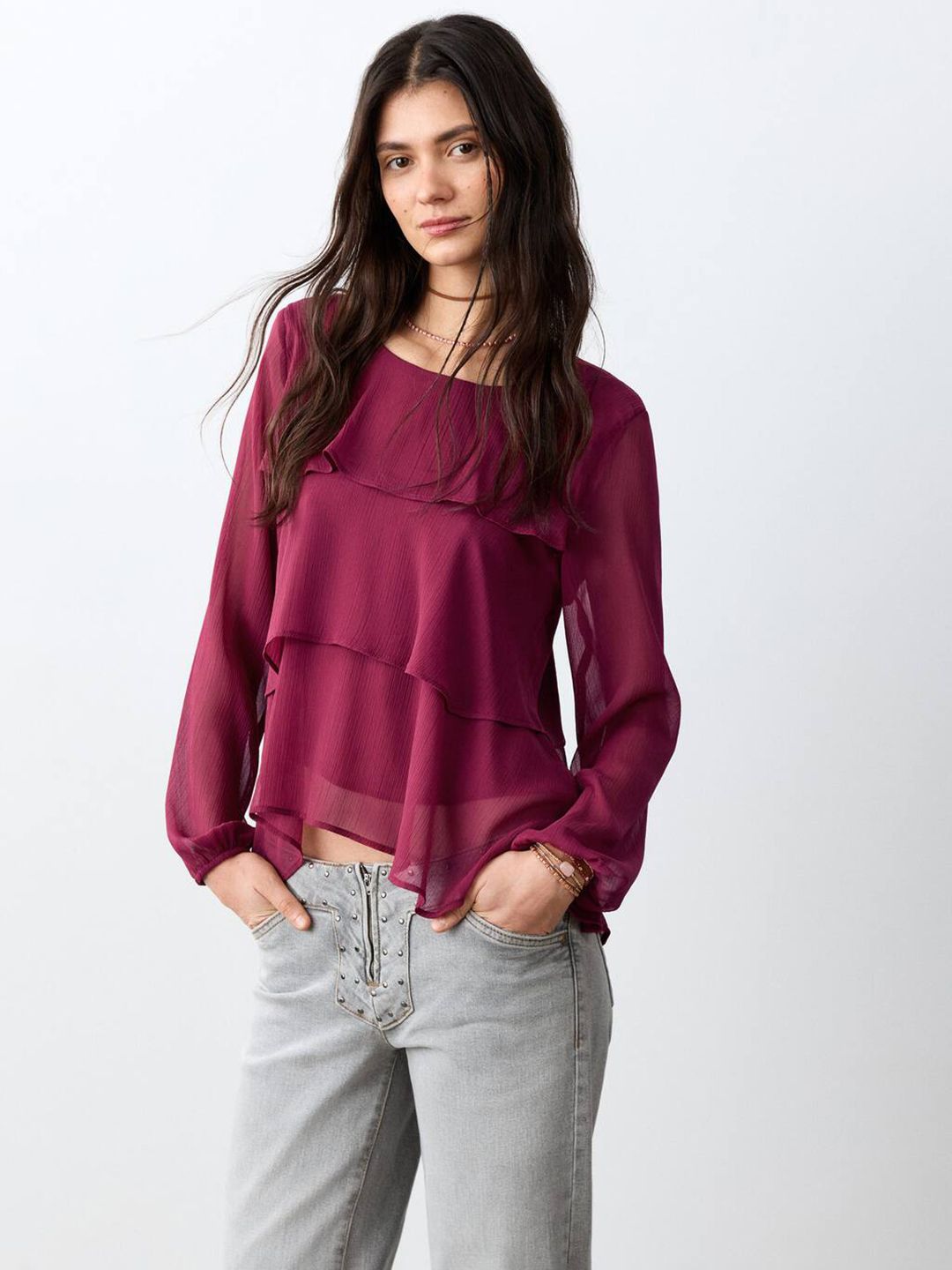 Ruffled Long Sleeves Top