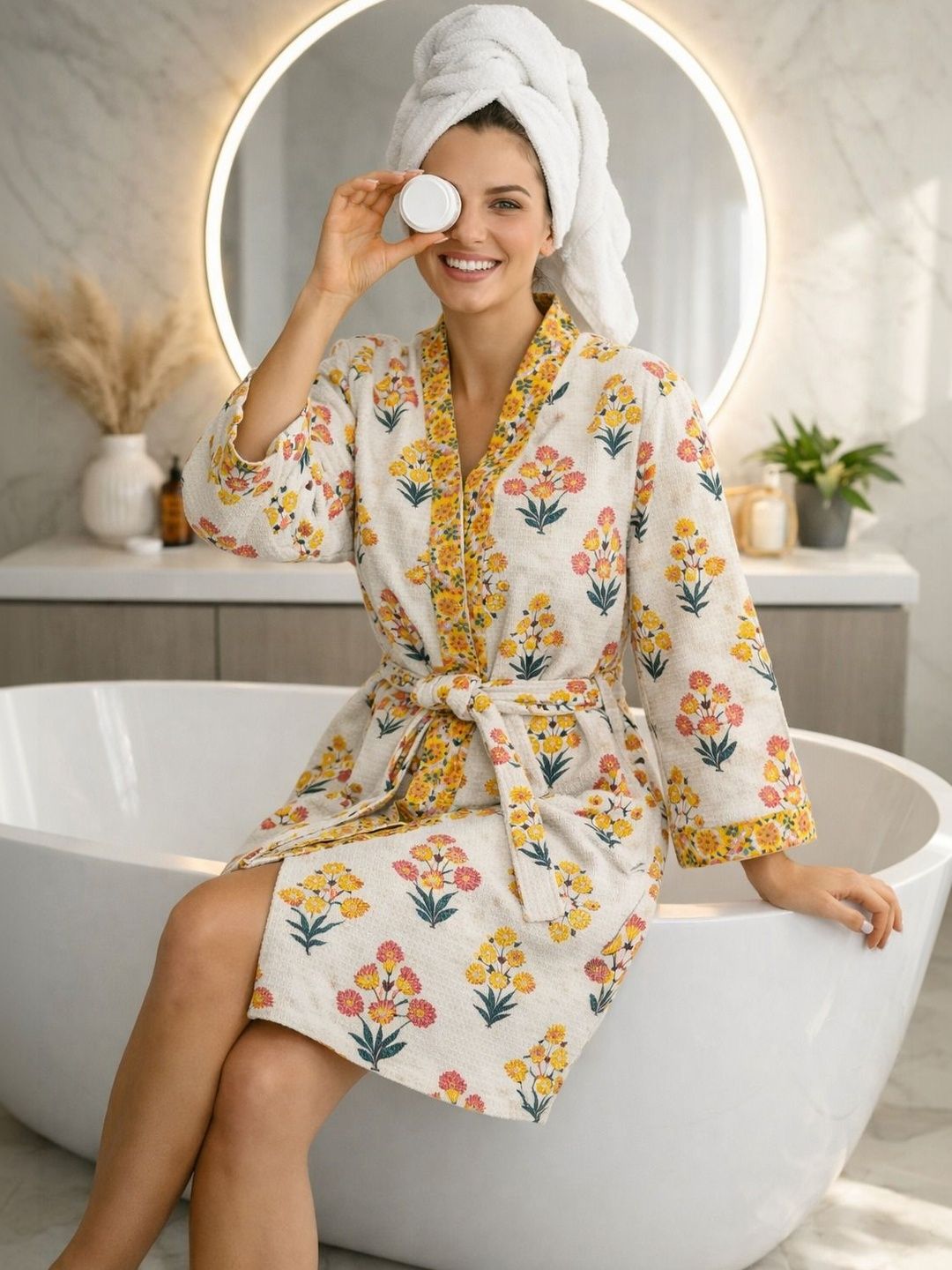 Jinaya's Printed Cotton Bath Robe & Wraps