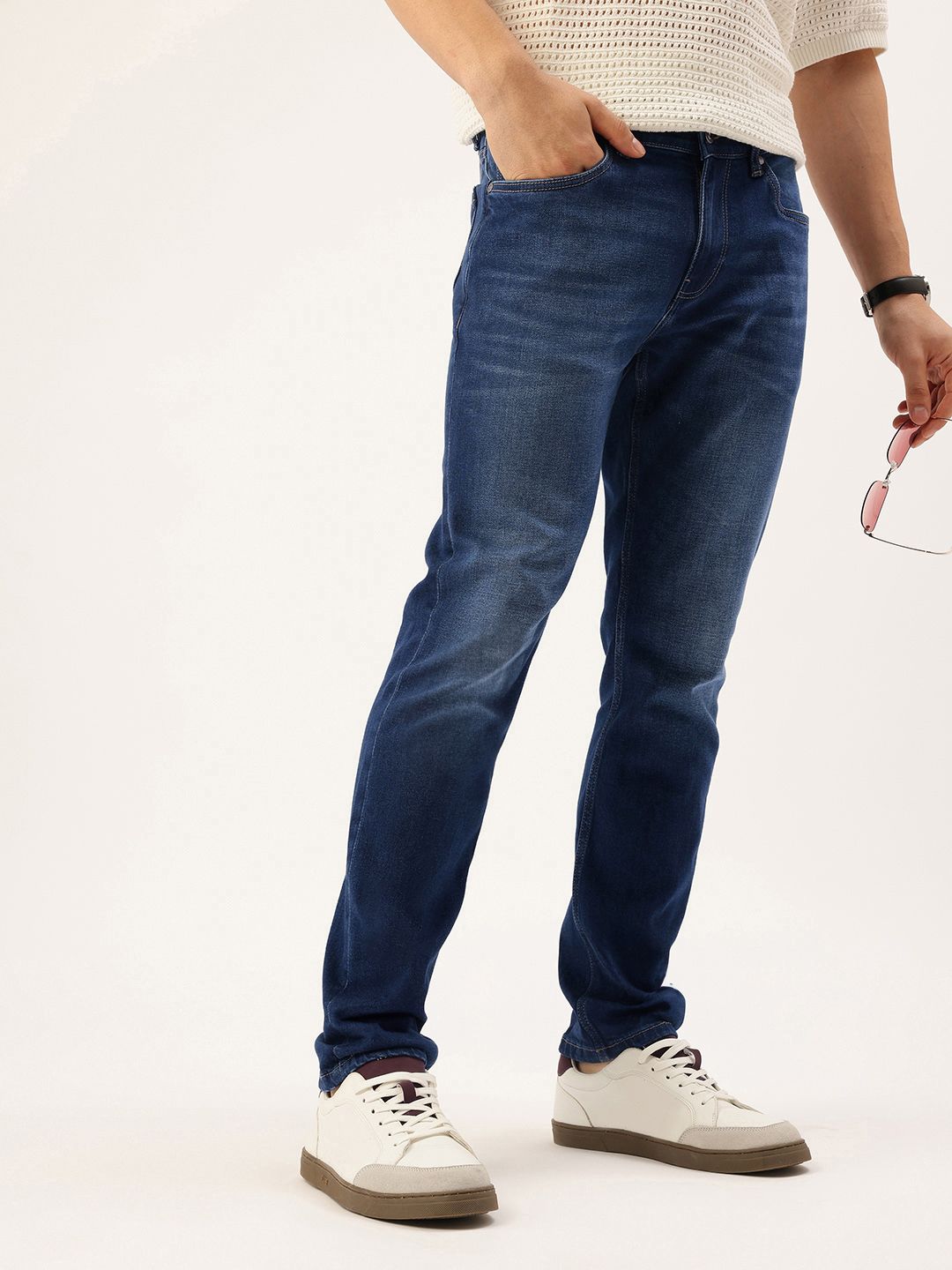 Nautica Men Slim Fit Mid-Rise Light Fade Stretchable Jeans
