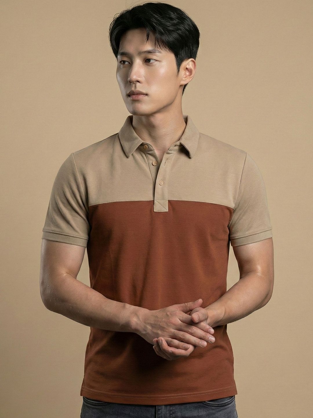 N AND J Men Colourblocked Polo Collar Slim Fit T-shirt