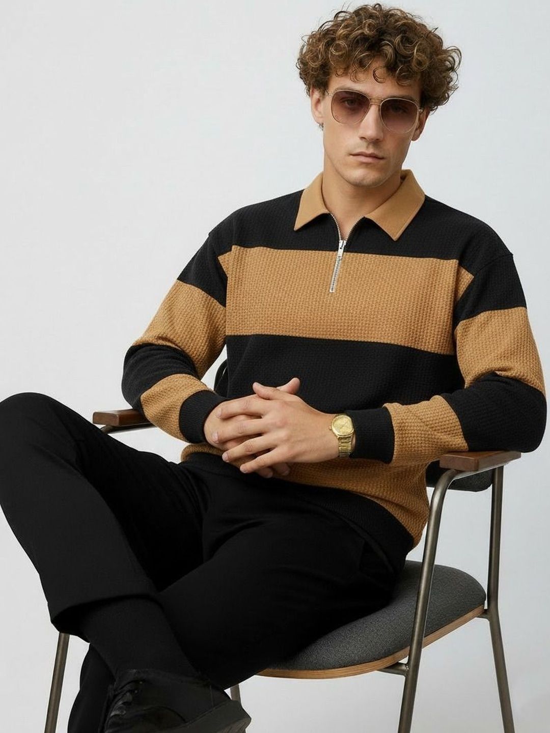 R.Code by The Roadster Life Co. Men Colourblocked Polo Collar T-shirt