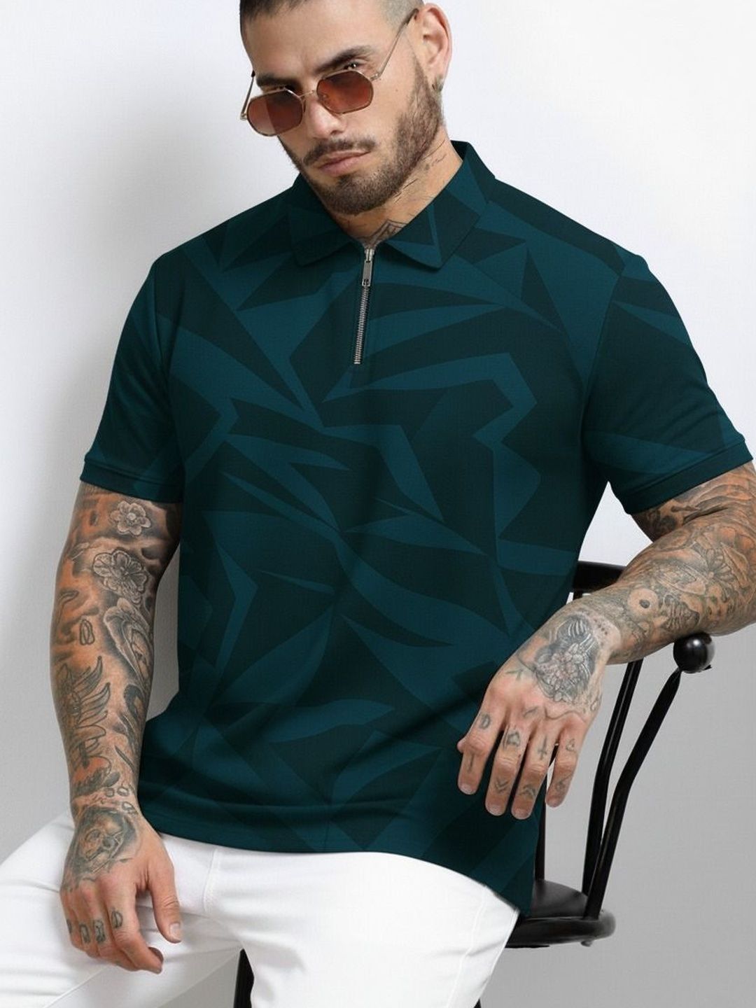 R.Code by The Roadster Life Co. Men Printed Polo Collar T-shirt