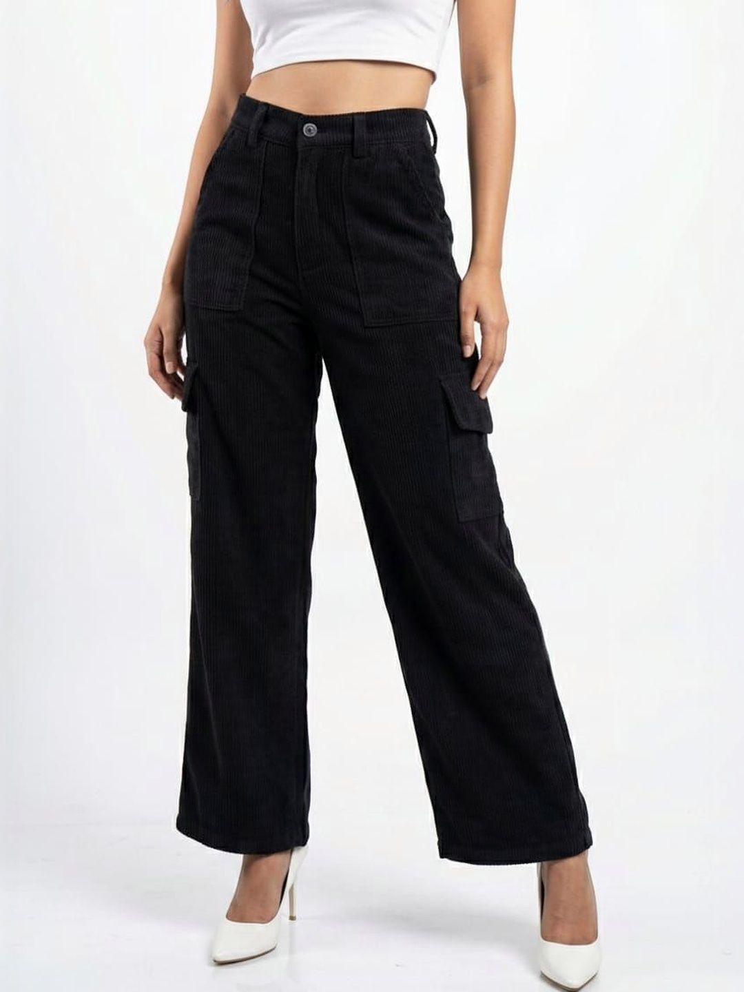 HIGH BUY HIGH BUY Women High-Rise Cargos Trousers