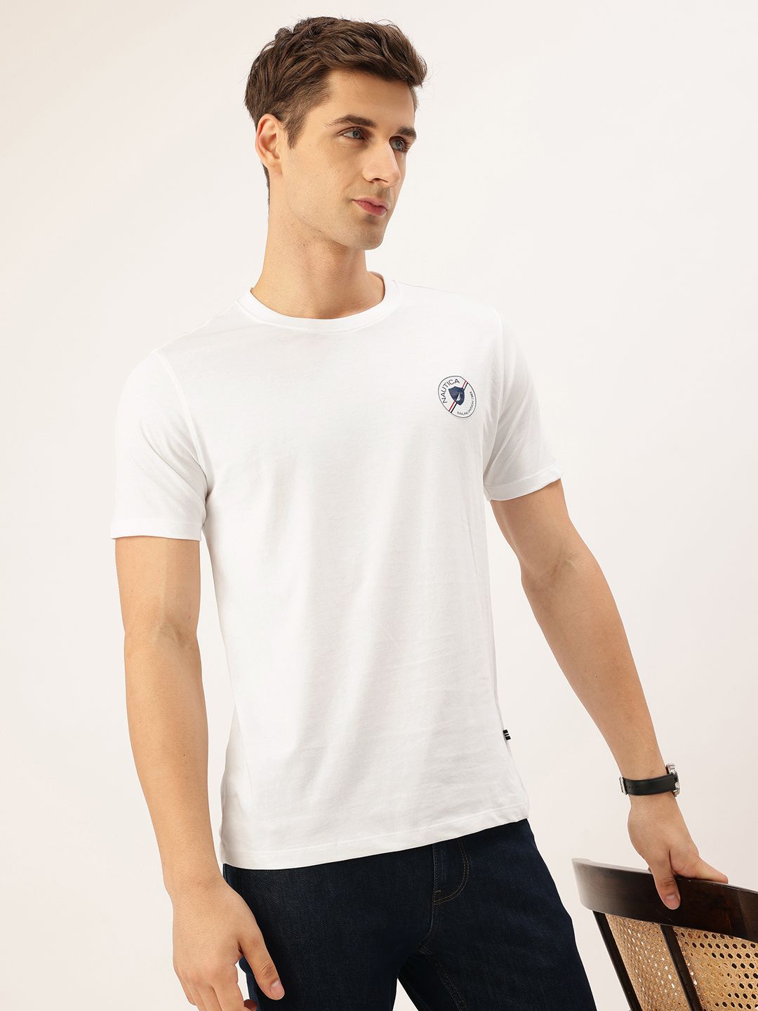 Nautica Brand Logo Printed Pure Cotton T-shirt