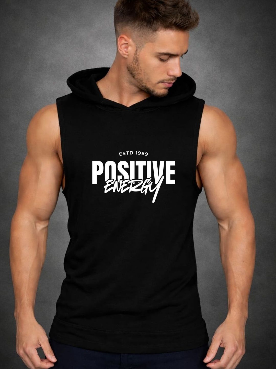 SZN Printed Cotton Gym Hooded Neck Vest