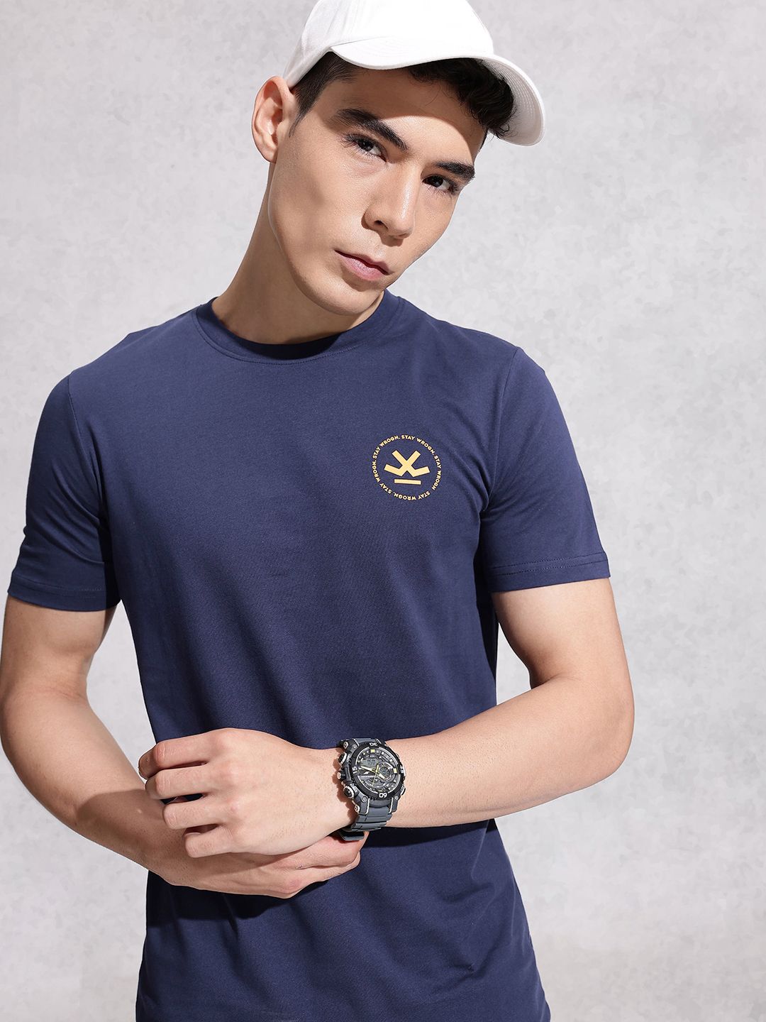 WROGN Brand Logo Printed Pure Cotton Slim Fit T-shirt