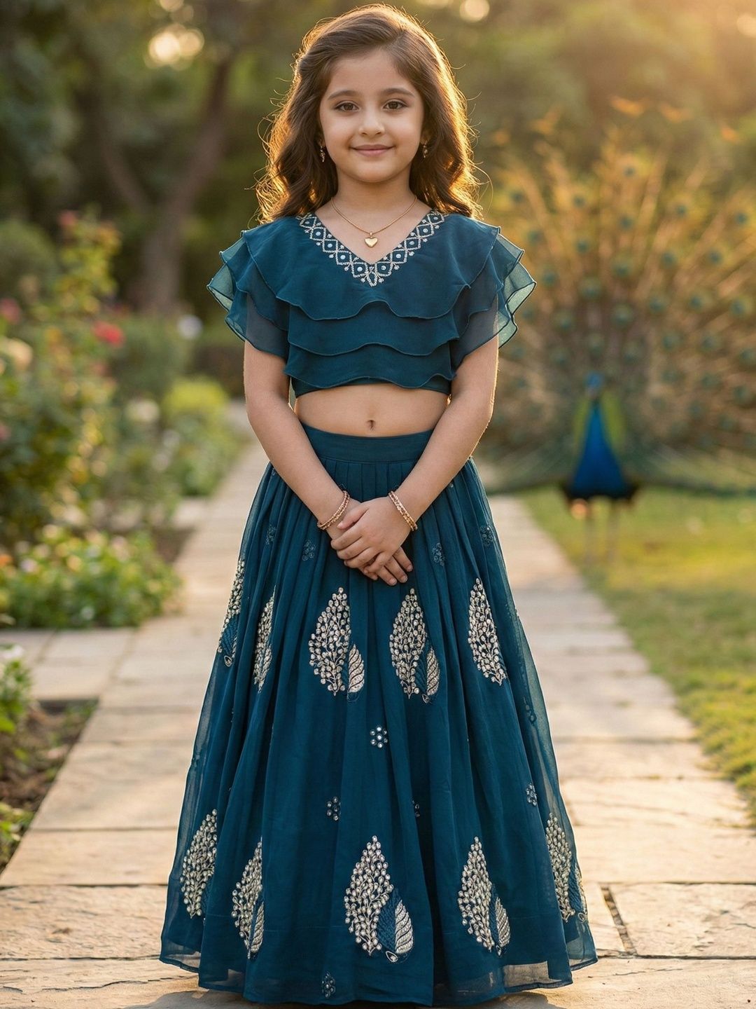 KALINI Girls Embellished Sequinned Ready to Wear Lehenga &