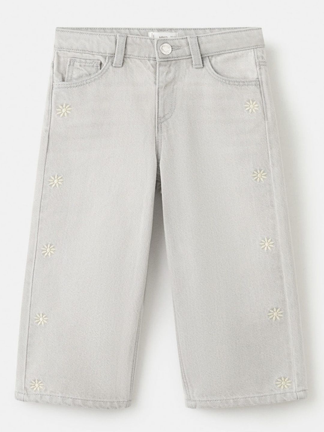 Mango Kids Girls Pure Cotton Embroidered Straight Fit Jeans
