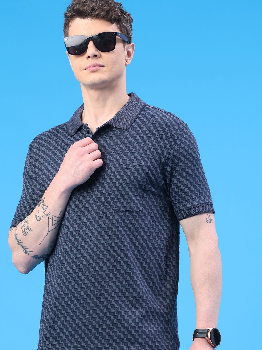 V-Mart Men Printed Polo Collar T-shirt