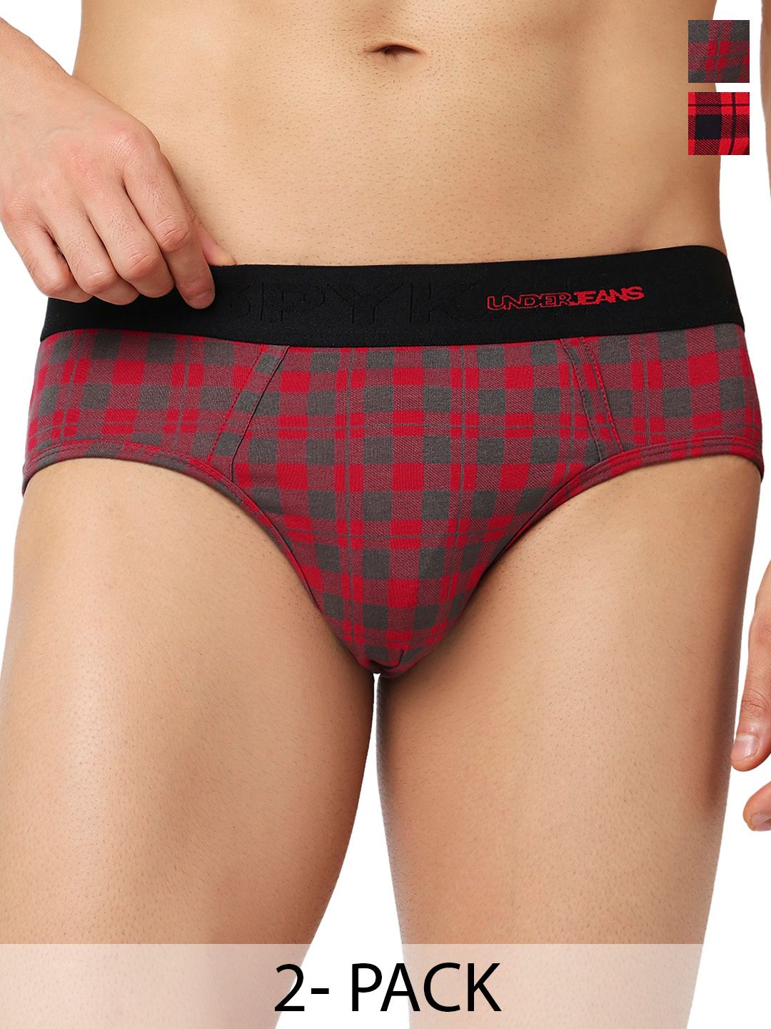 UnderJeans by Spykar Men Pack of 2 Checked Cotton Blend Basic Briefs