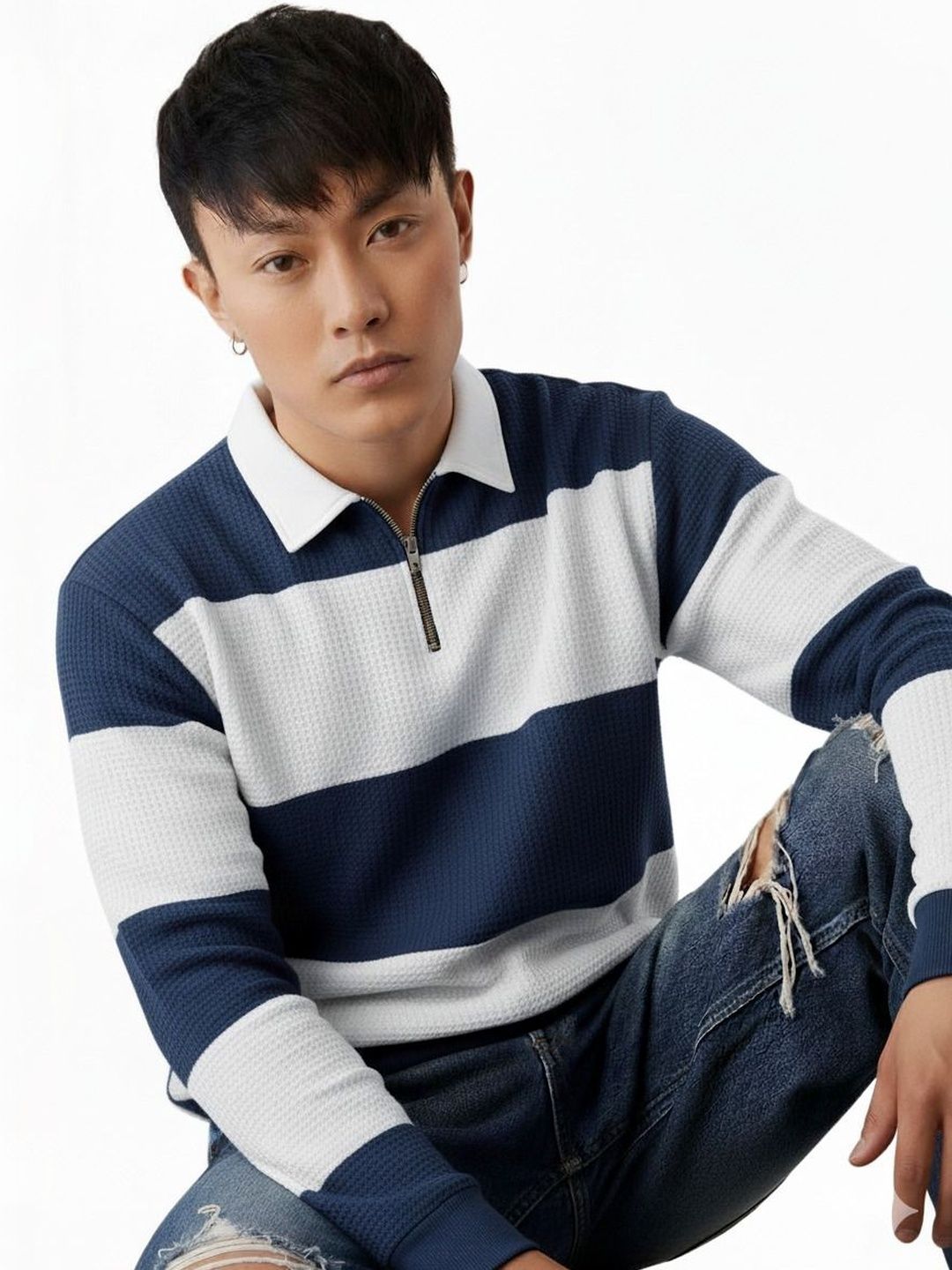 R.Code by The Roadster Life Co. Men Striped Polo Collar T-shirt
