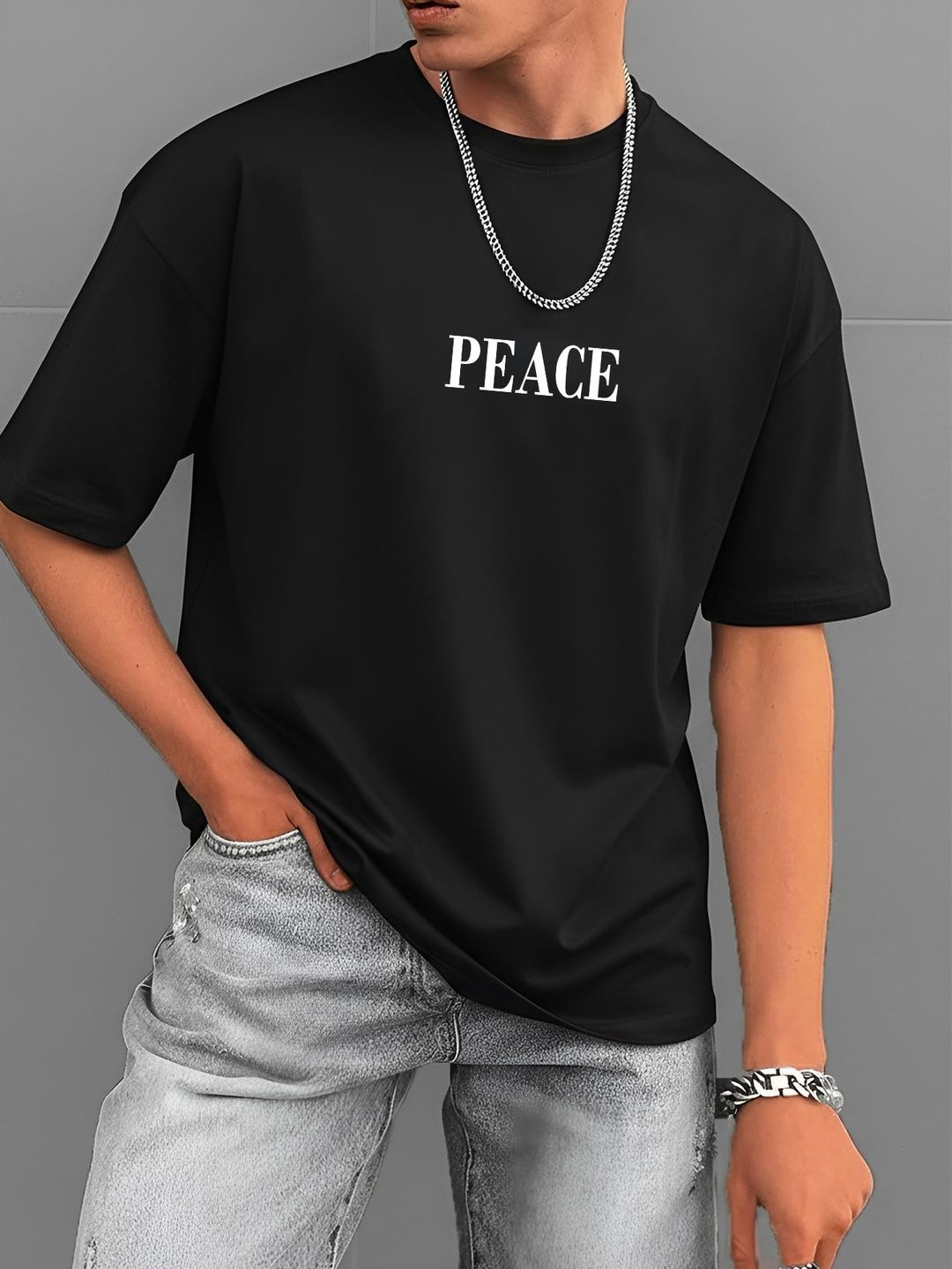 AUSK Men Printed Drop-Shoulder Sleeves T-shirt