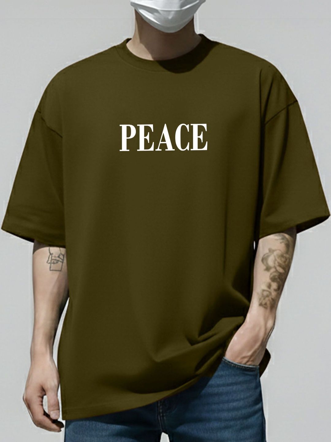 AUSK Men Printed Drop-Shoulder Sleeves T-shirt