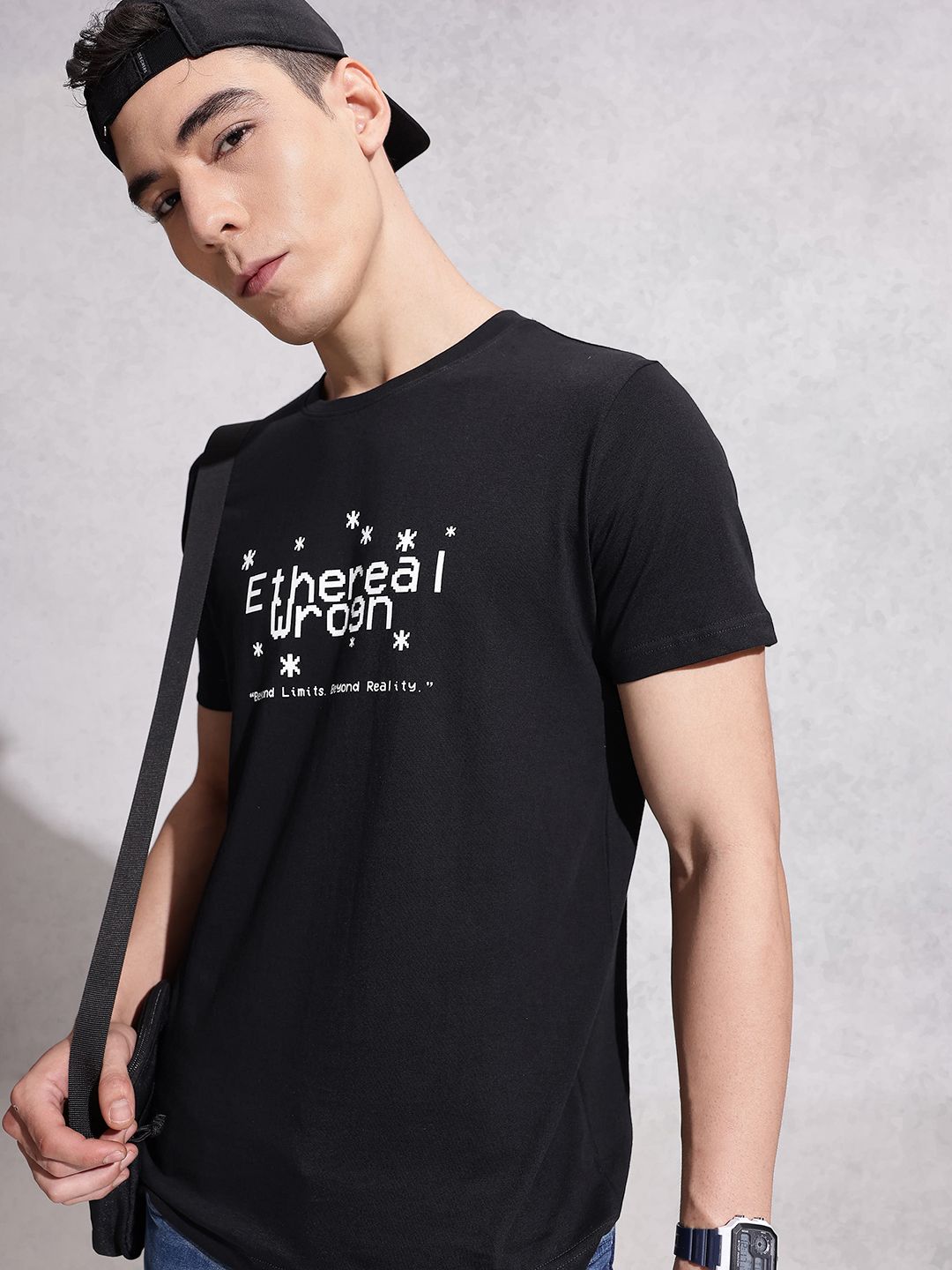 WROGN Typography Printed Pure Cotton Slim Fit T-shirt