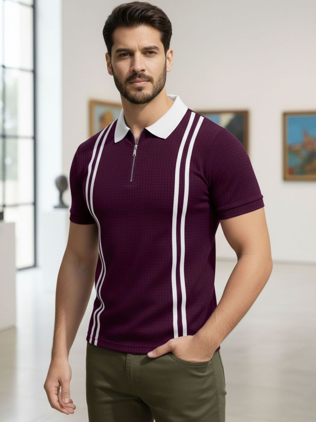 AUSK Men Colourblocked Polo Collar T-shirt